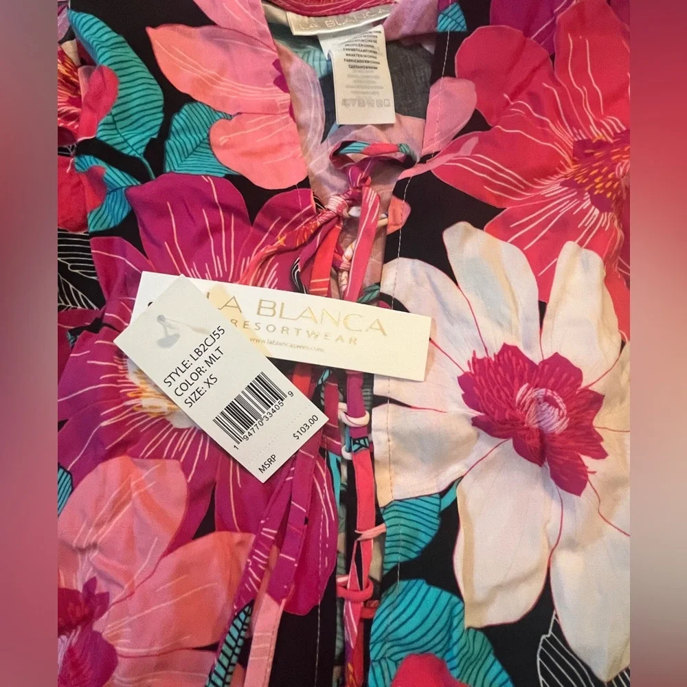 NWT La Blanca in full Bloom Lace-up Tunic Pockets Beach Cover All Size XS